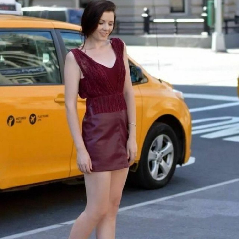 ZARA BURGUNDY LACE FAUX LEATHER DRESS